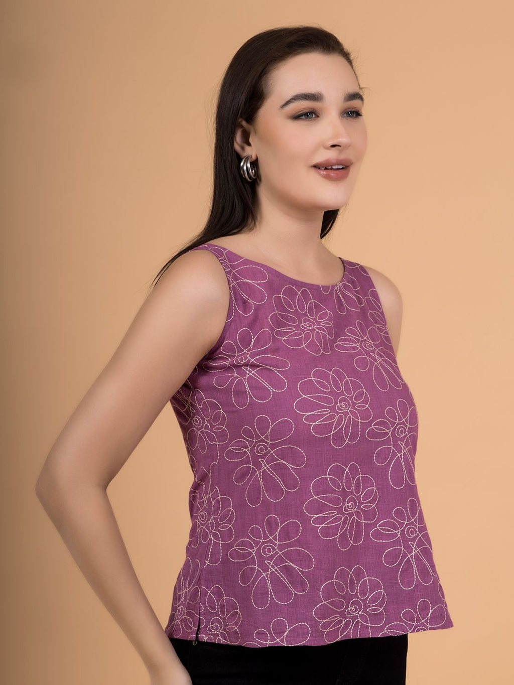 Mulberry Pink Daisy Doodle Embroidered Top