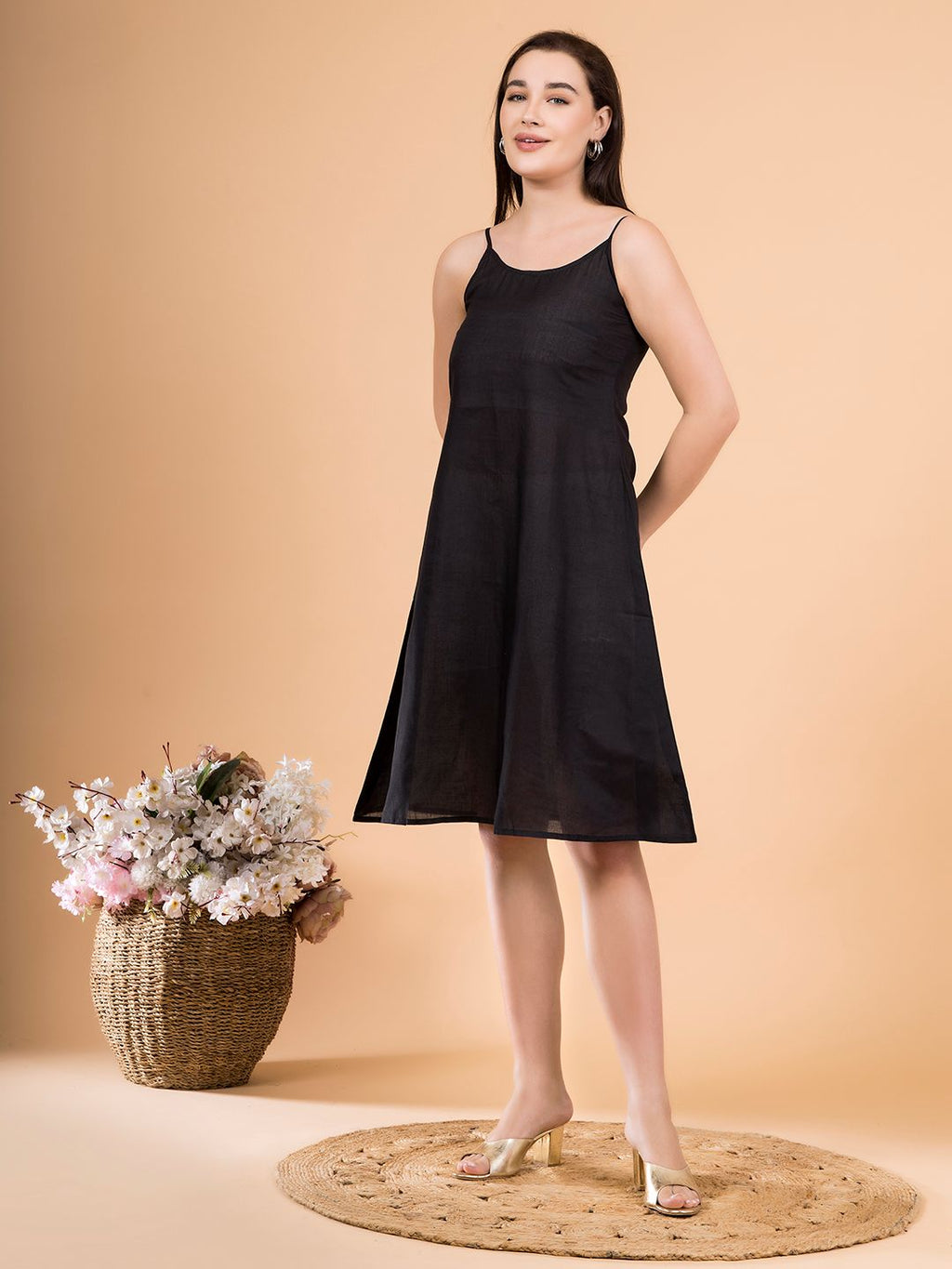 Black Poly Cotton Dress Slip