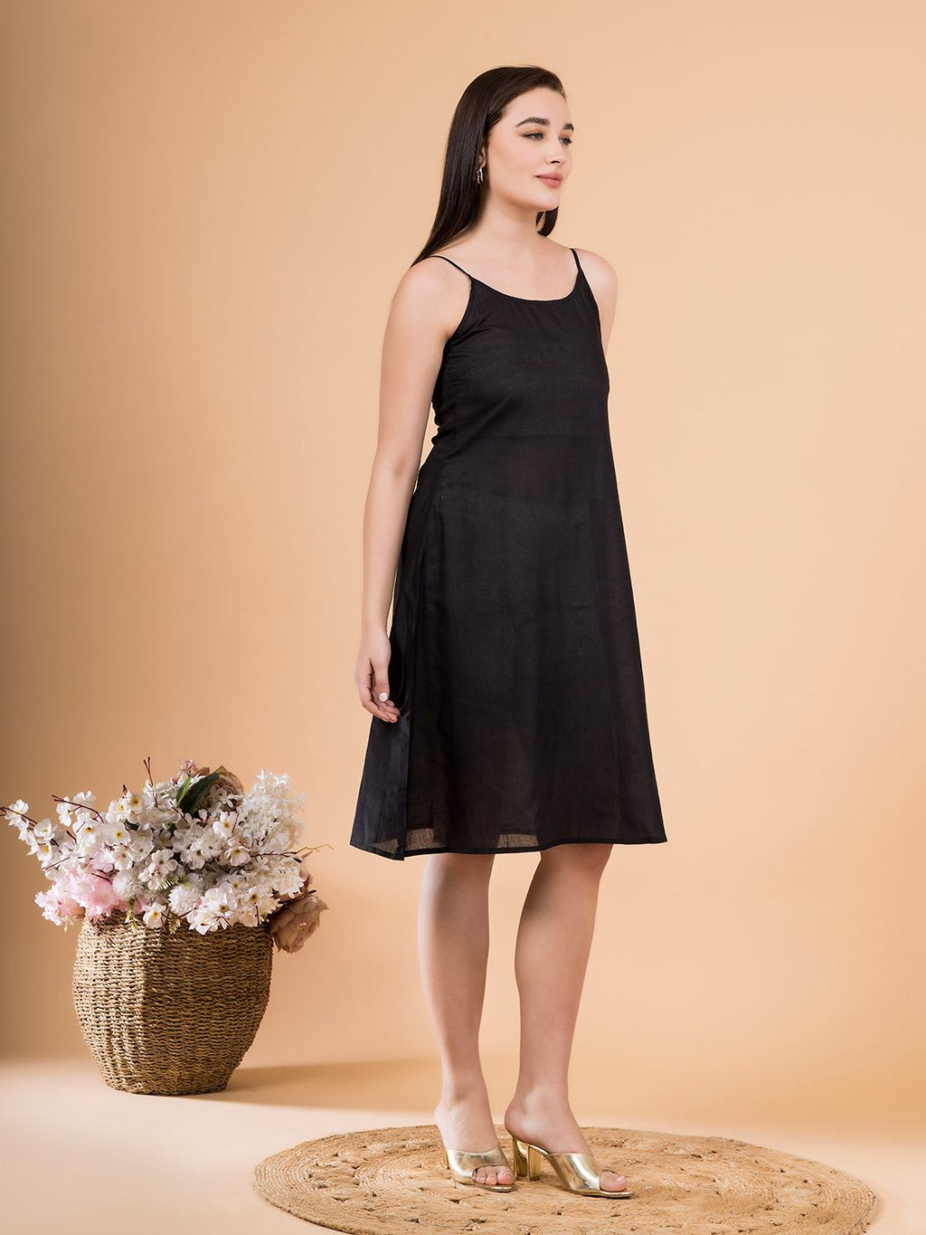 Black Poly Cotton Dress Slip
