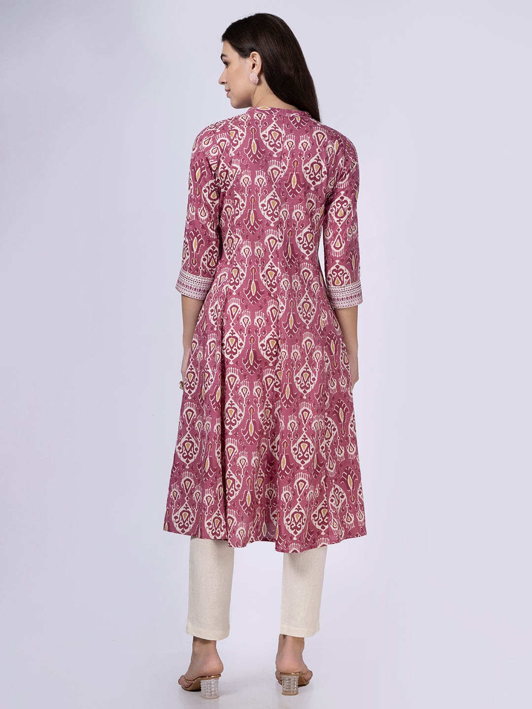 Pink Patola Print Button Down Cotton Kurta