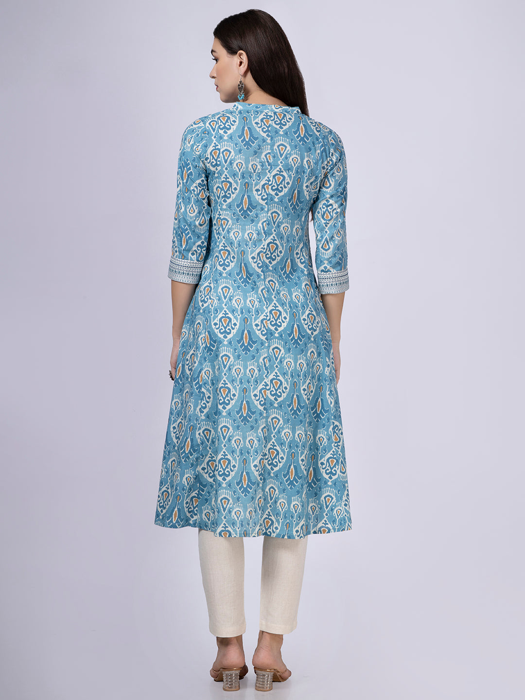 Blue Patola Print Button-Down Cottton Kurta