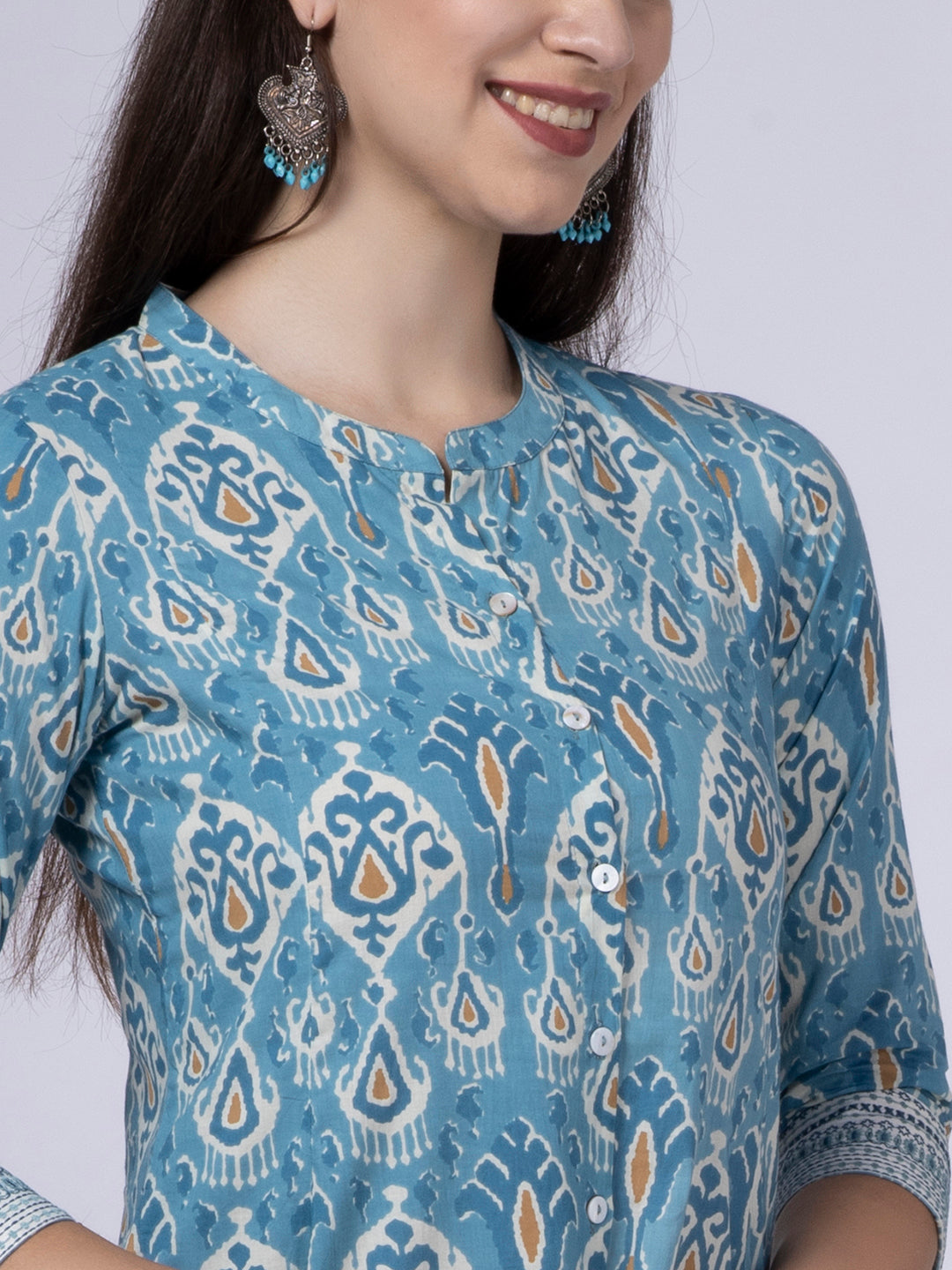 Blue Patola Print Button-Down Cottton Kurta