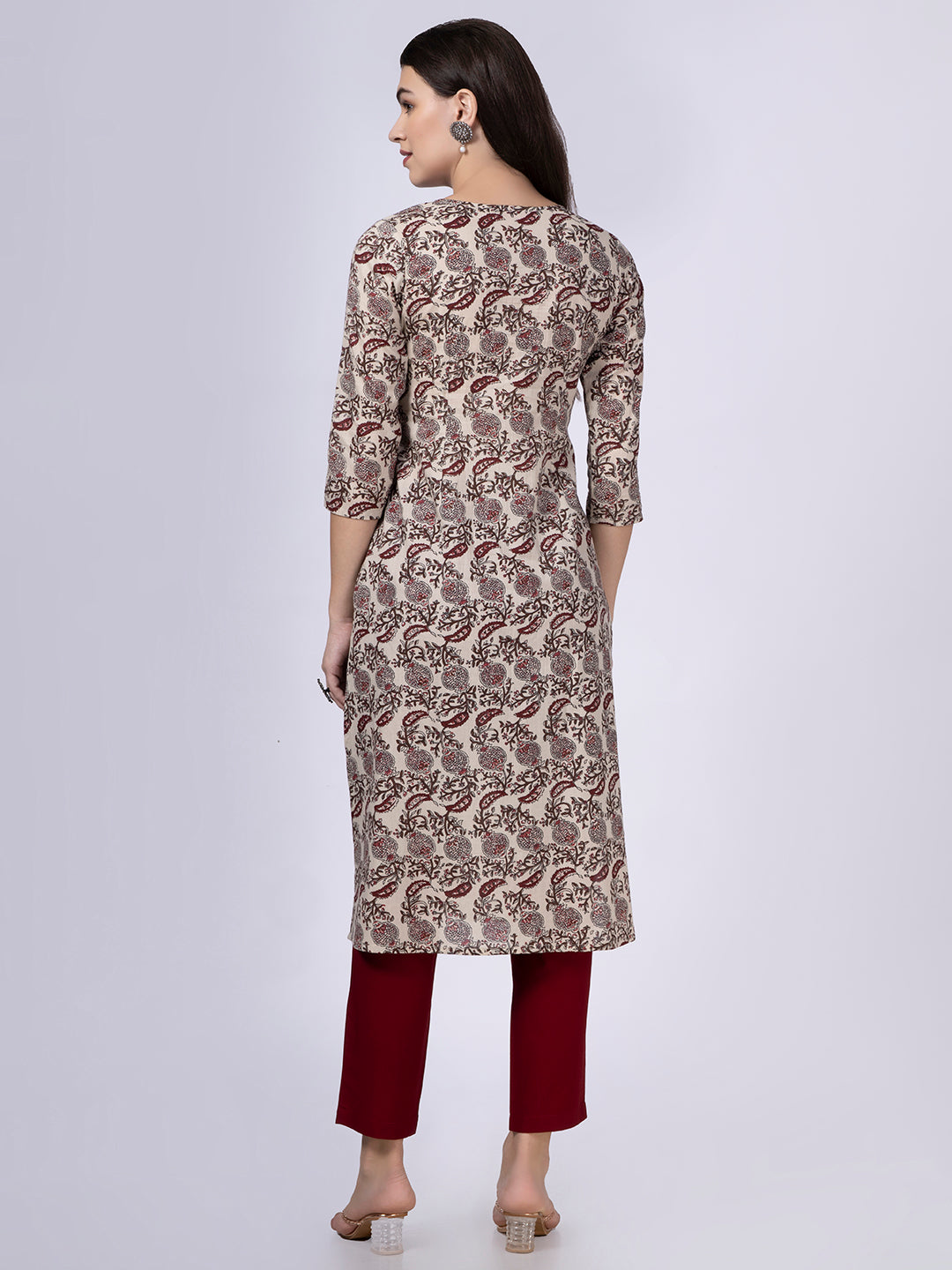 Maroon Paisley Print Kurta with Yoke Embroidery