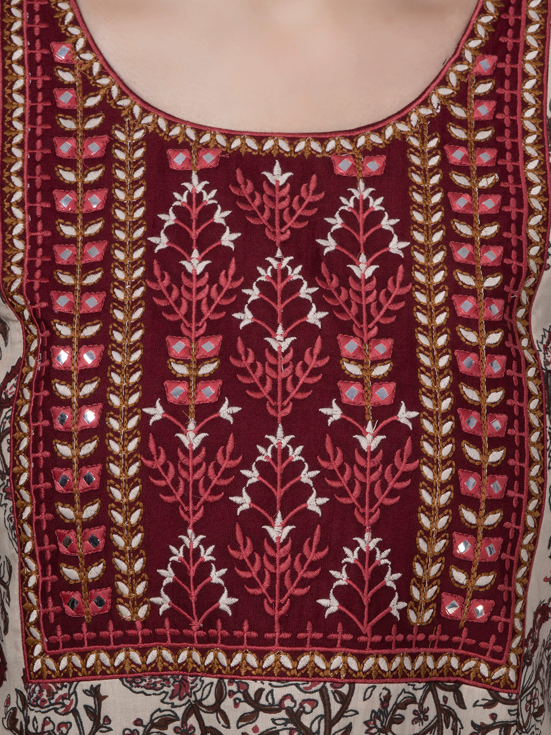 Maroon Paisley Print Kurta with Yoke Embroidery