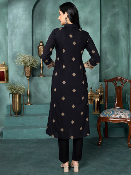Timeless Black Geometric Woven Shirt Kurta