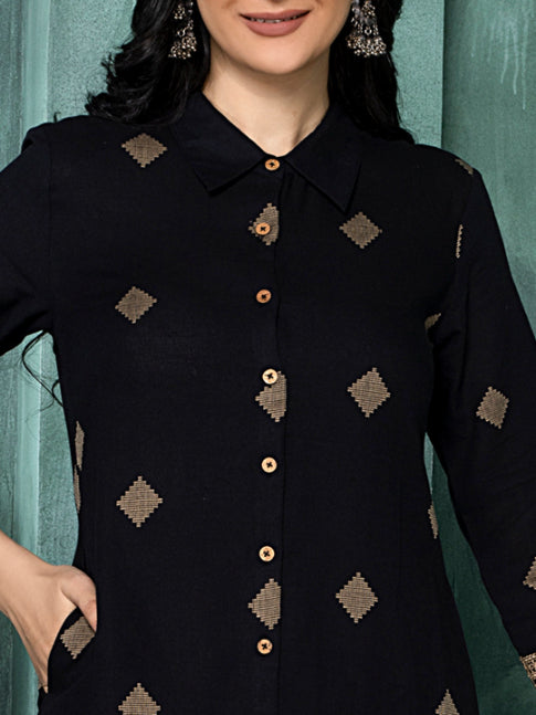 Timeless Black Geometric Woven Shirt Kurta