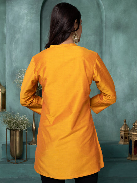 Dahlia Yellow Embroidered Art Silk Tunic