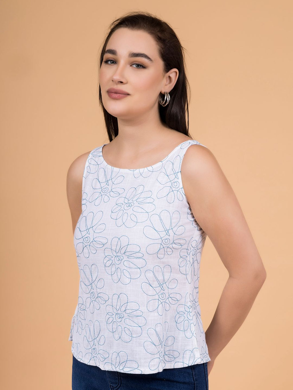 Snow White Daisy Doodle Embroidered Top