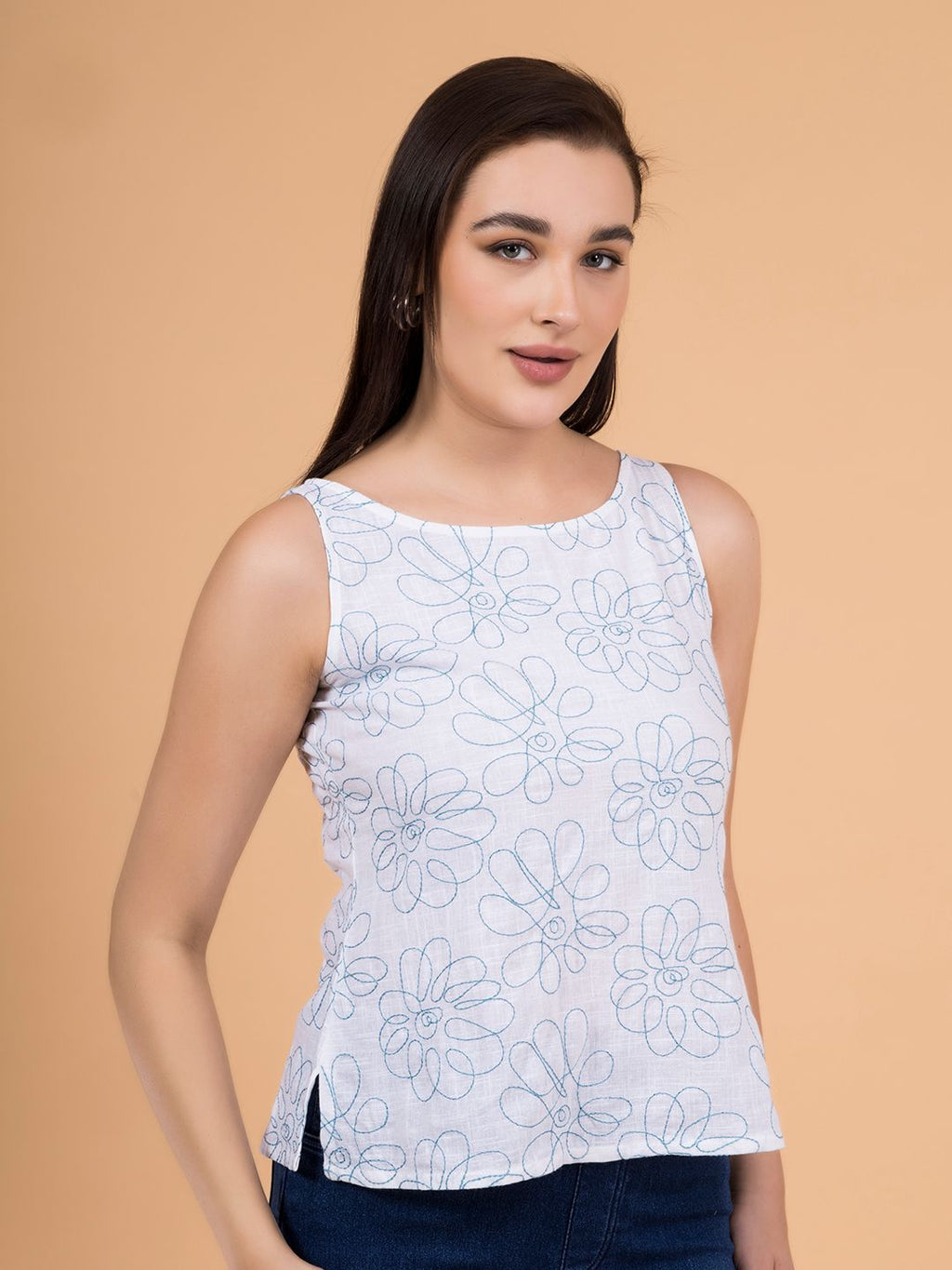 Snow White Daisy Doodle Embroidered Top
