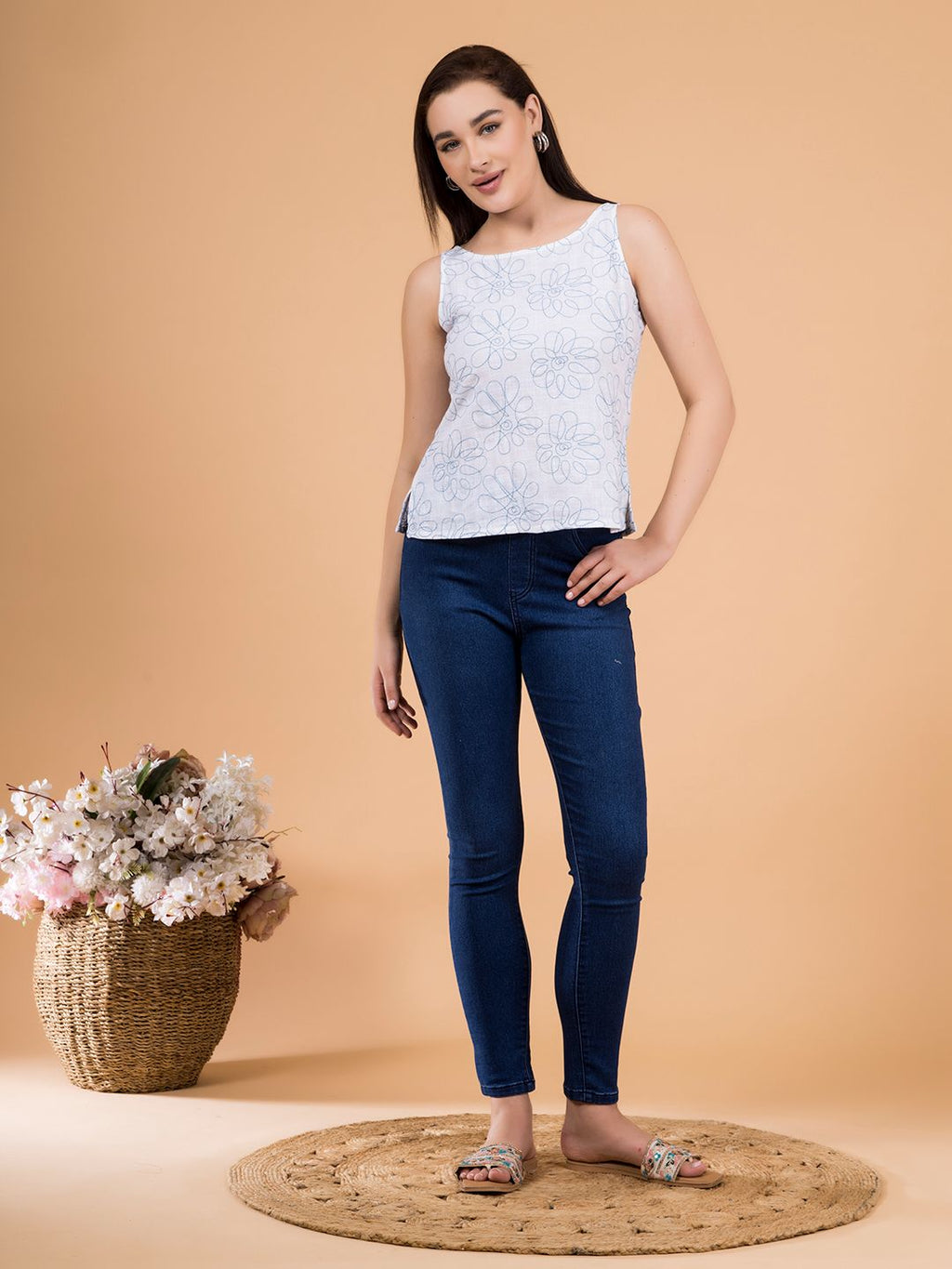 Snow White Daisy Doodle Embroidered Top