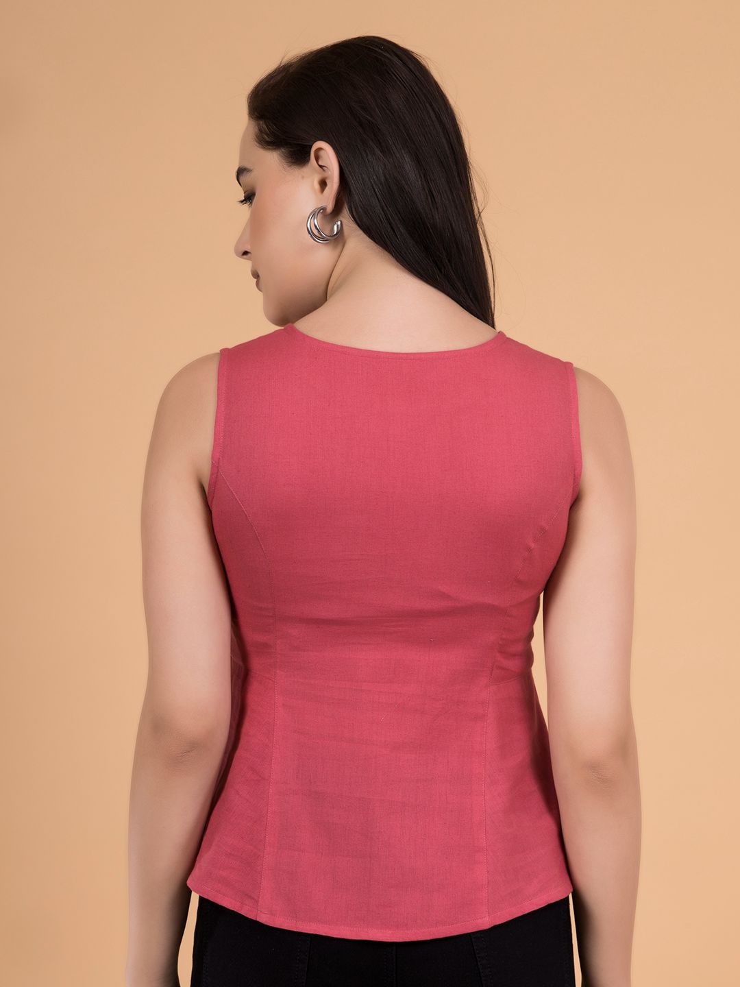 Brink Pink Solid Button-Down Peplum Top