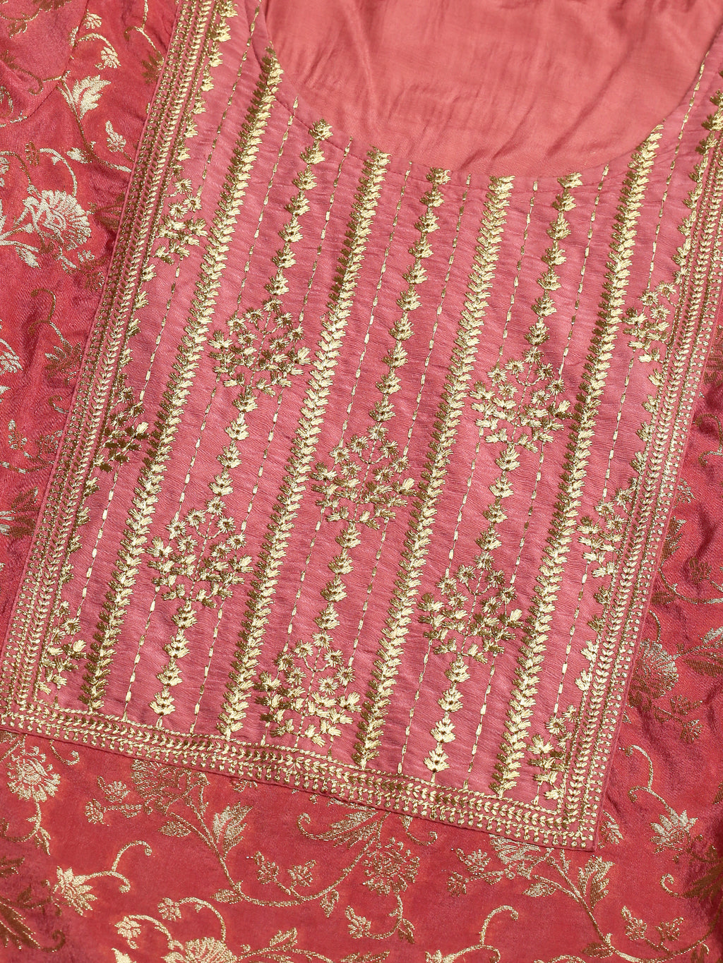 Coral Banarasi Jacquard Kurta with Sharara & Dupatta