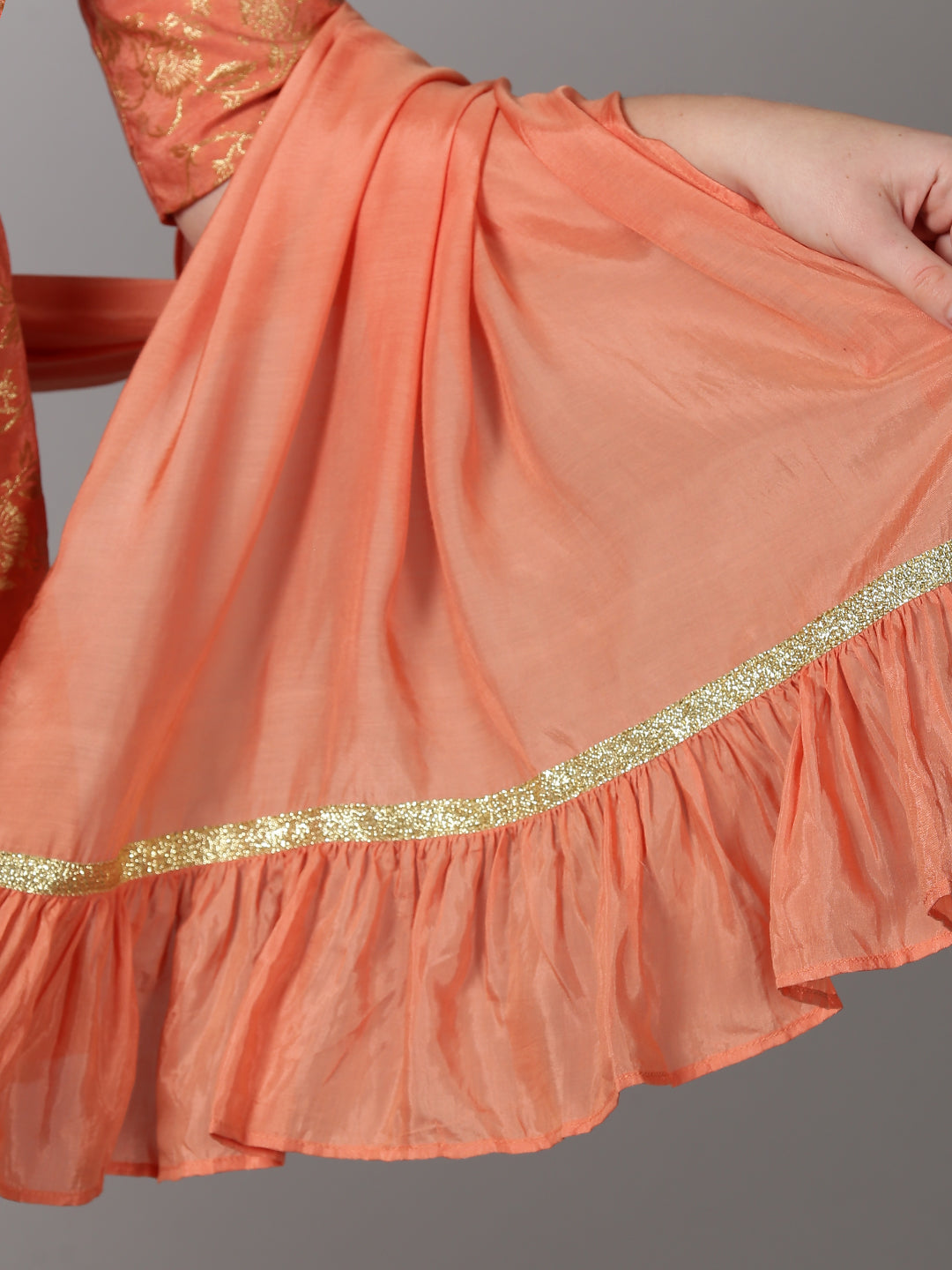 Peach Banarasi Jacquard Peplum Kurta with Flared Palazzos & Dupatta