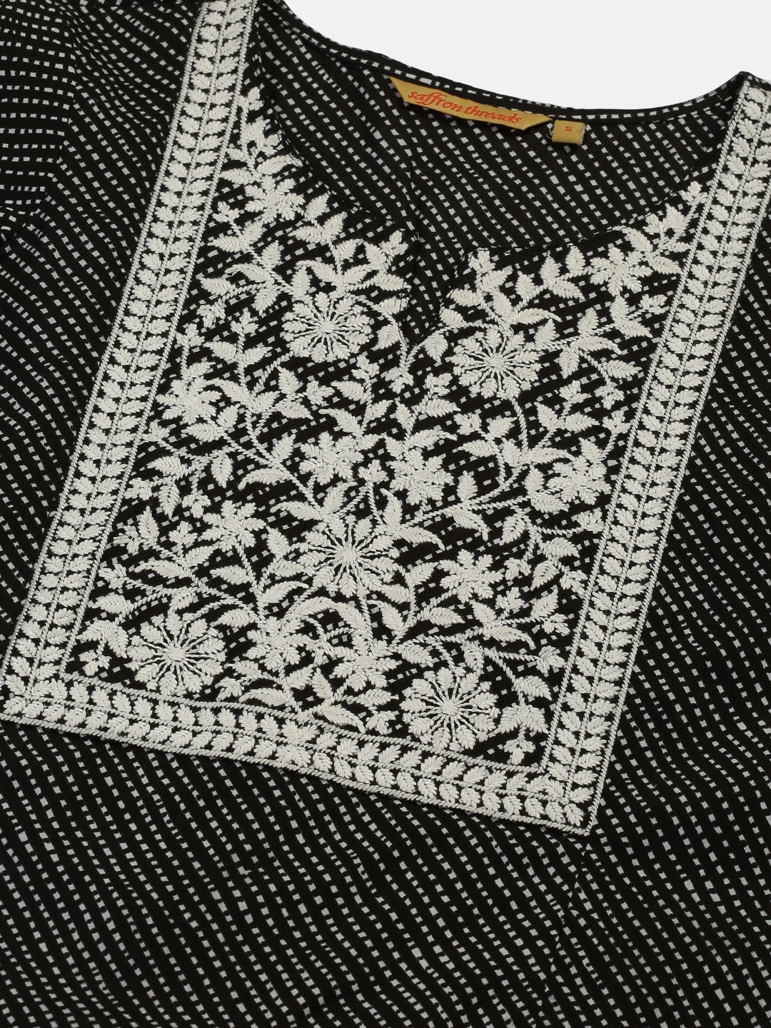 Black Leheriya Print Kurta with Lucknowi Chikankari Embroidery