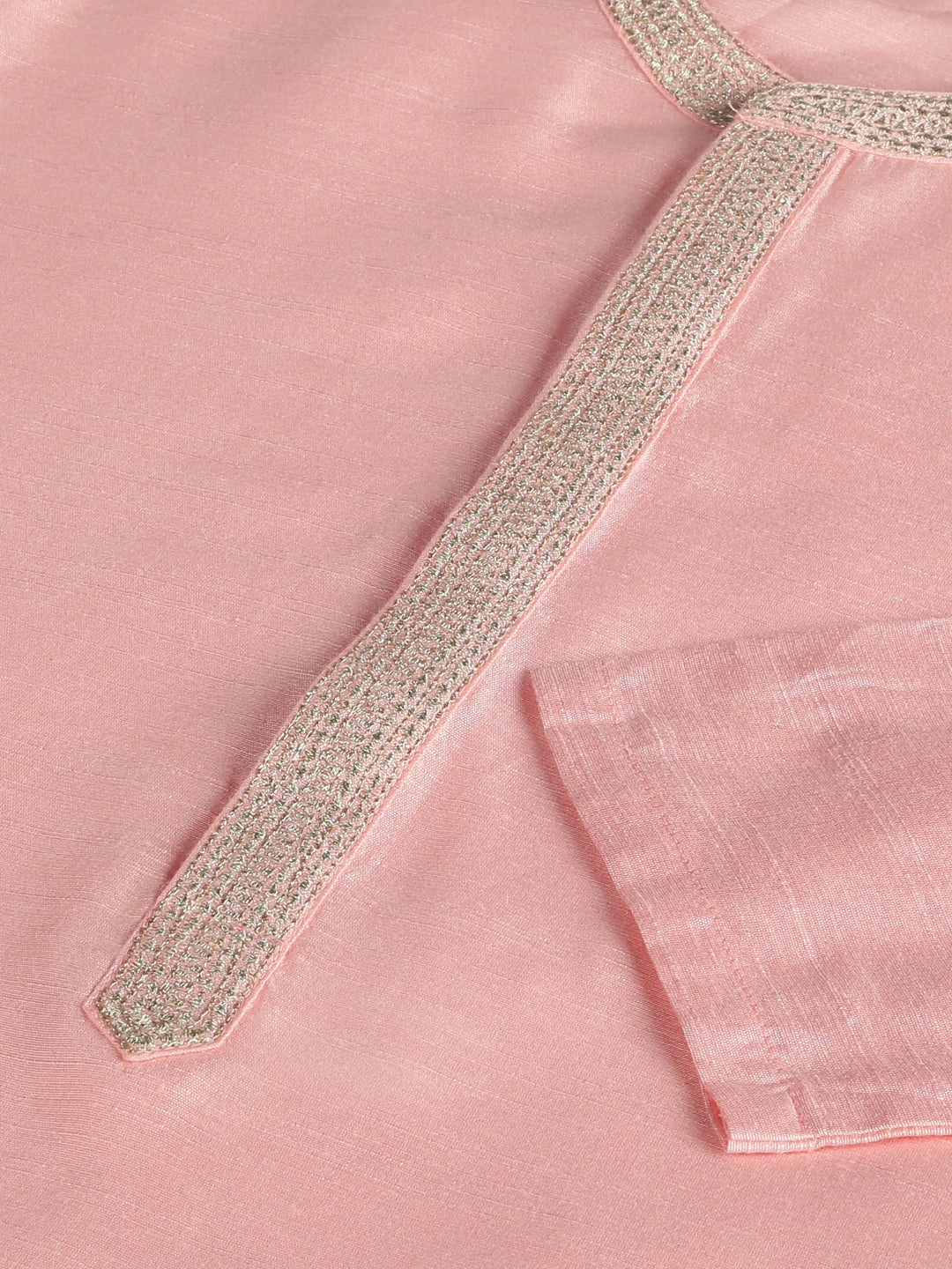 Pink Art Silk Slub Kurta with Collar & Placket Embroidery
