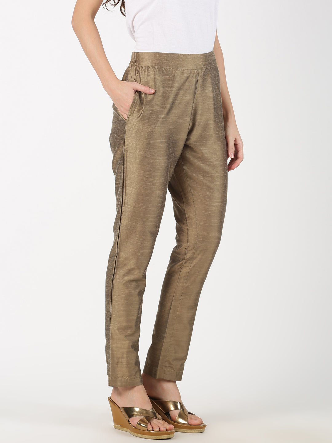 Buy Golden Fitted Pants Online - Shop for W