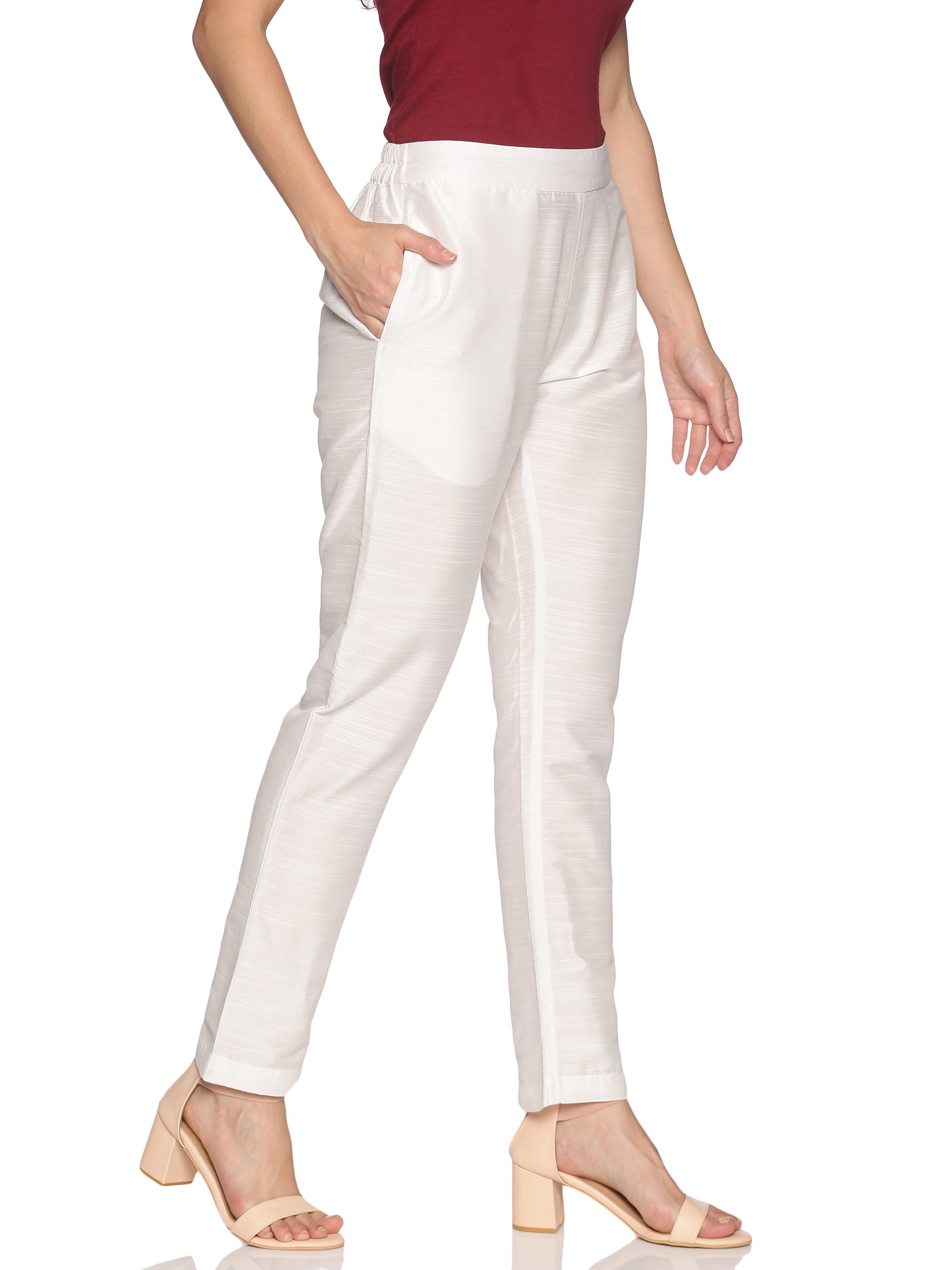 Buy Janasya Women White Regular Fit Solid Cropped Cigarette Trousers   Trousers for Women 8654181  Myntra