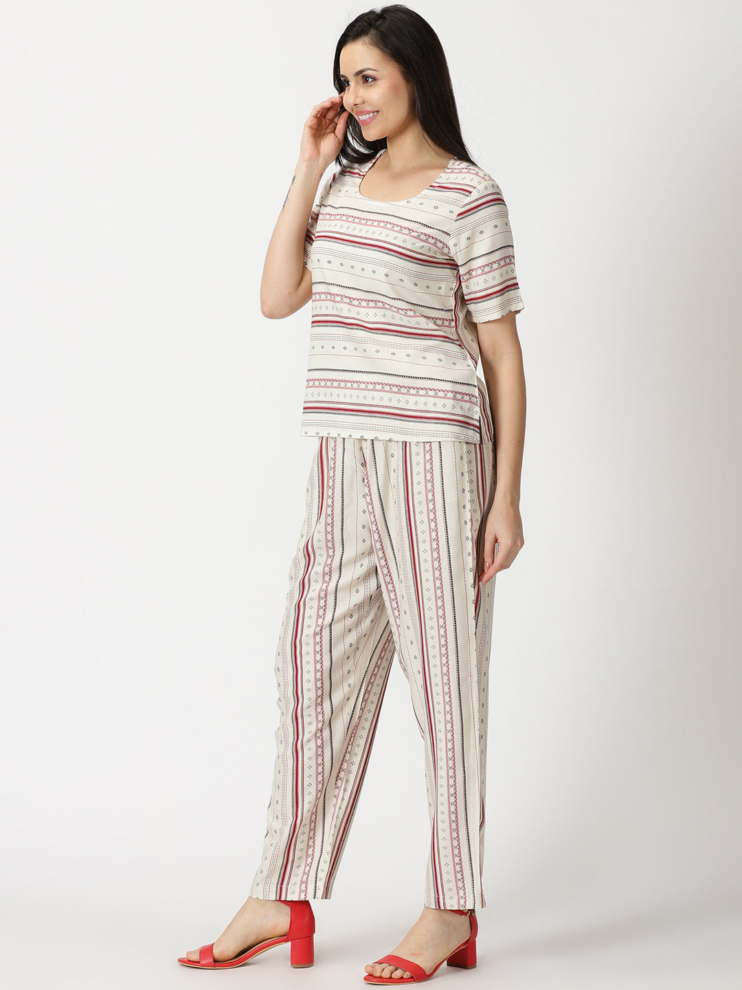 Buy Nirmoha Geometric Print Coat with Trousers Set  Multicoloured Color  Women  AJIO LUXE