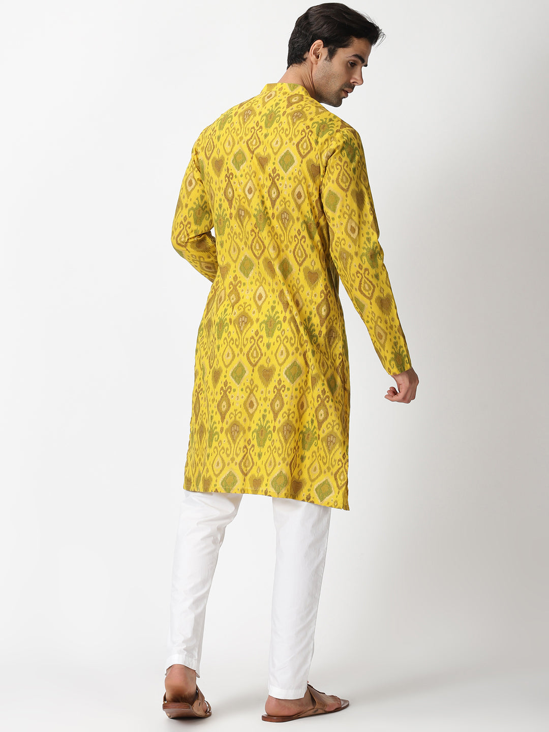 Yellow Cotton Ikat Printed Kurta