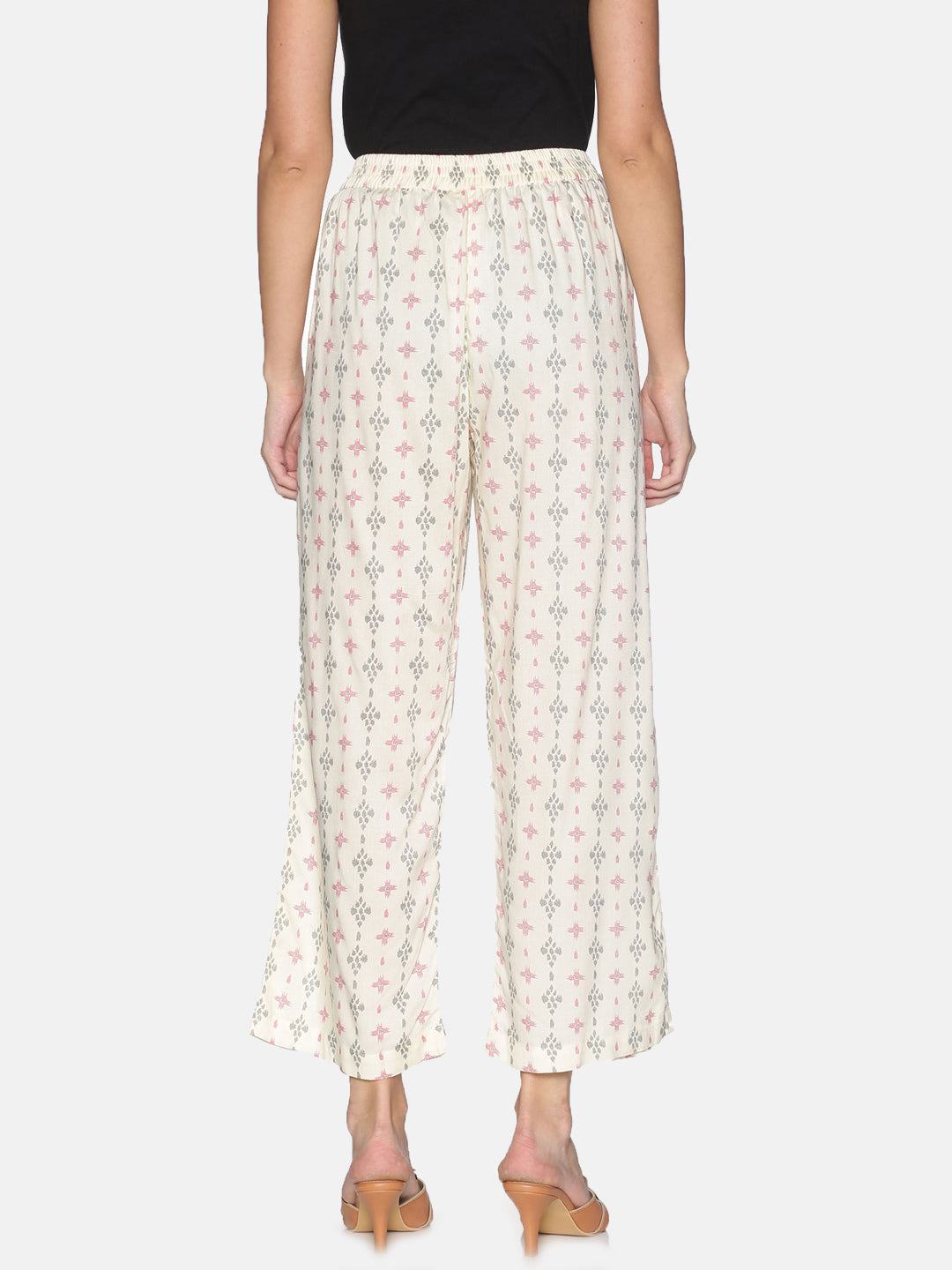 Off White Ikat Printed Wide Leg Palazzo