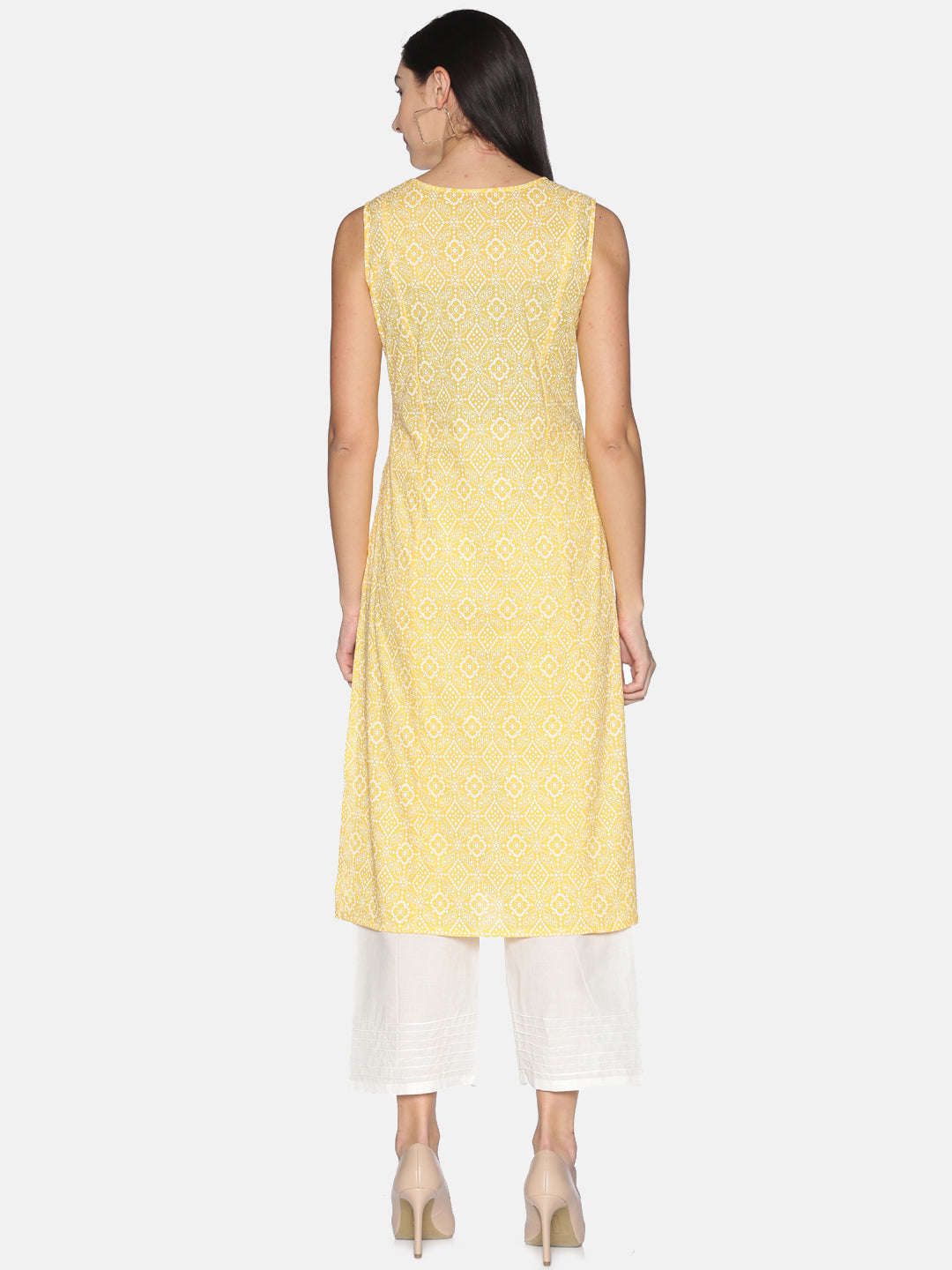 Yellow Cotton Printed Kurta With Embroidery Placket