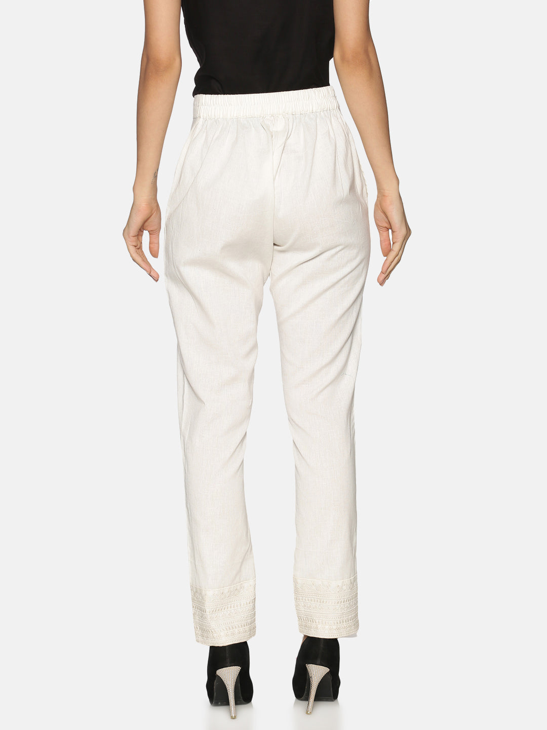 White Embroidered Trousers