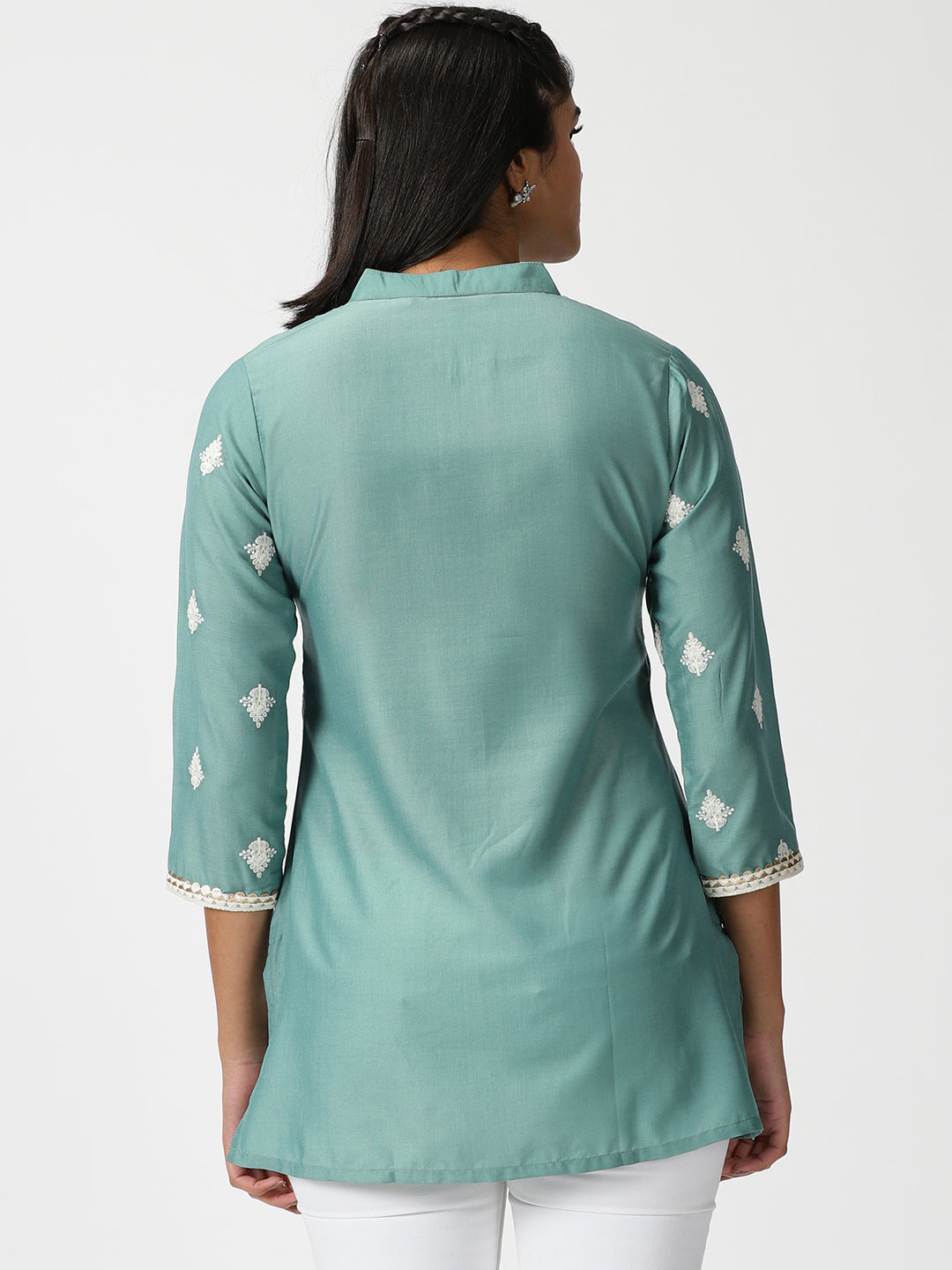 Sea Green Ethnic Motifs Embroidered Tunic