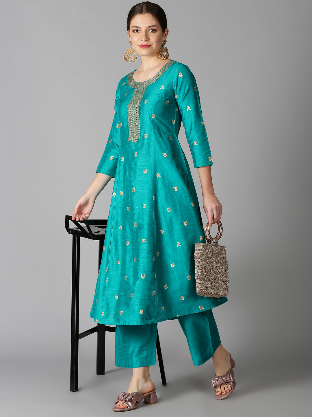 Turquoise blue cotton ikkat kurti – Kalanjali Ethnics