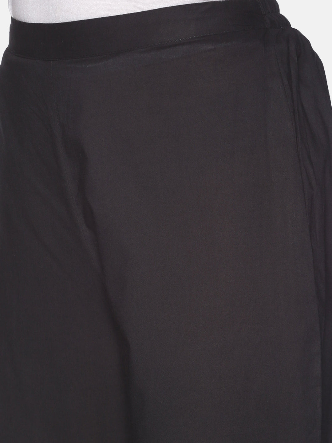 Black Cotton Relaxed Fit Trouser With Side Slit On Hem