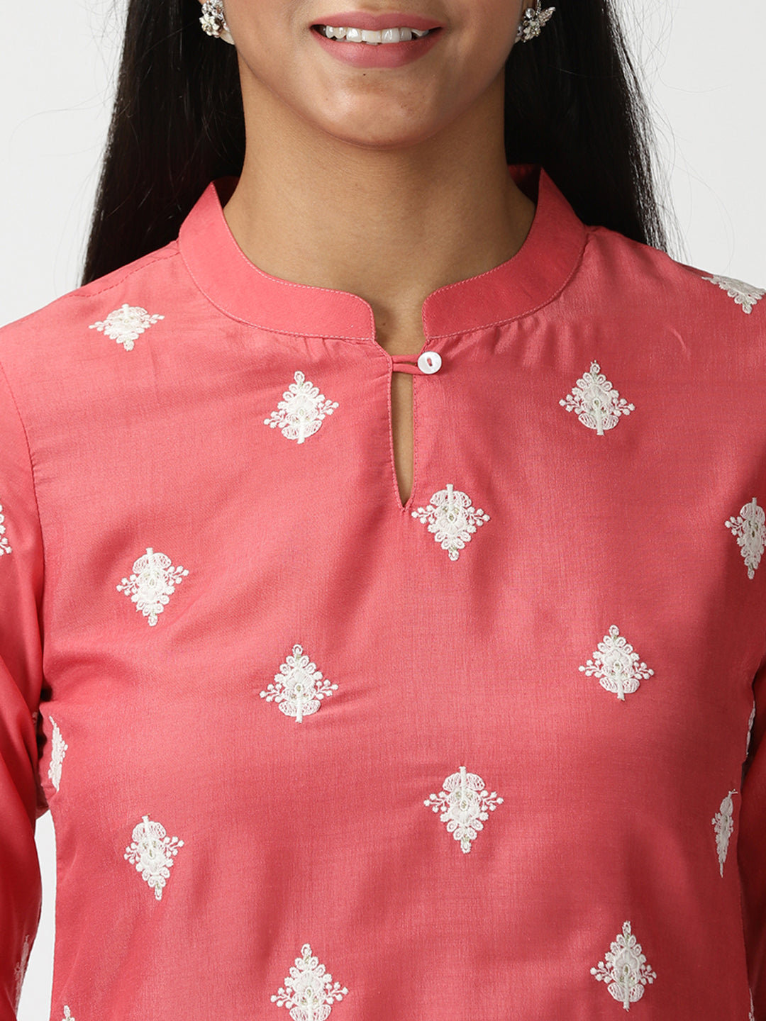 Rose Pink Ethnic Motifs Embroidered Tunic