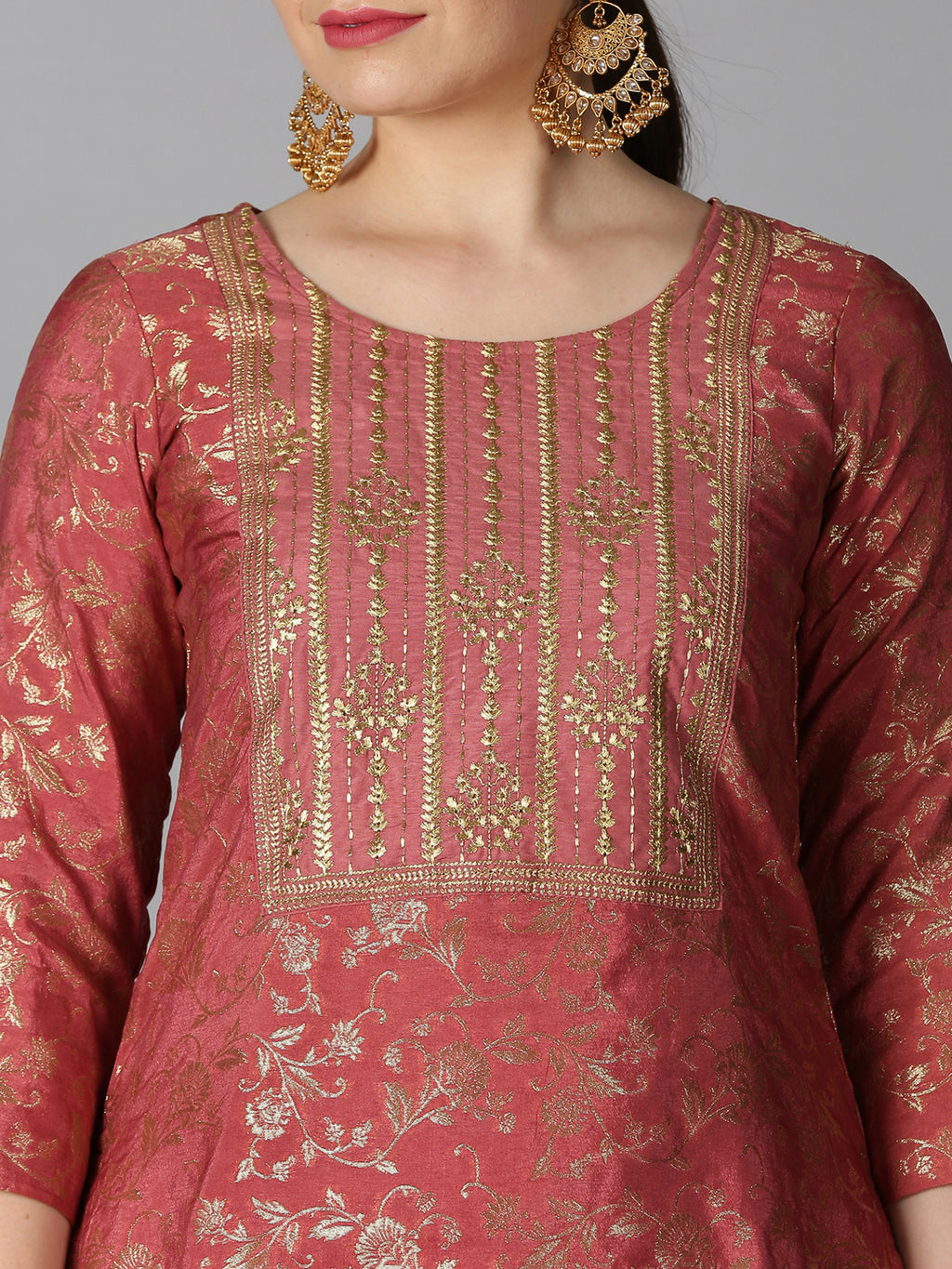 Coral Banarasi Jacquard Kurta with Sharara & Dupatta