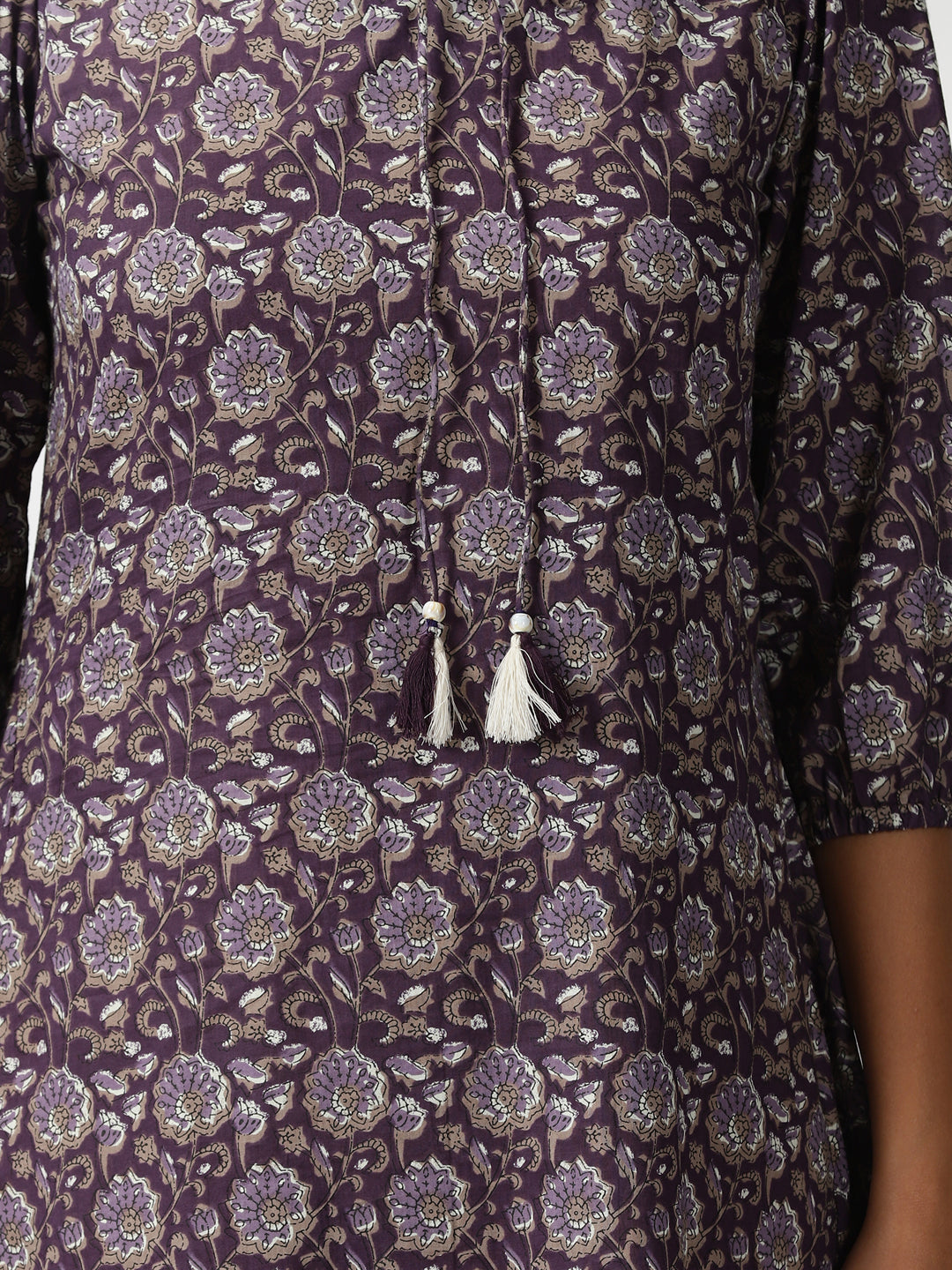 Purple Floral Printed Midi Dress with Flounce Hem