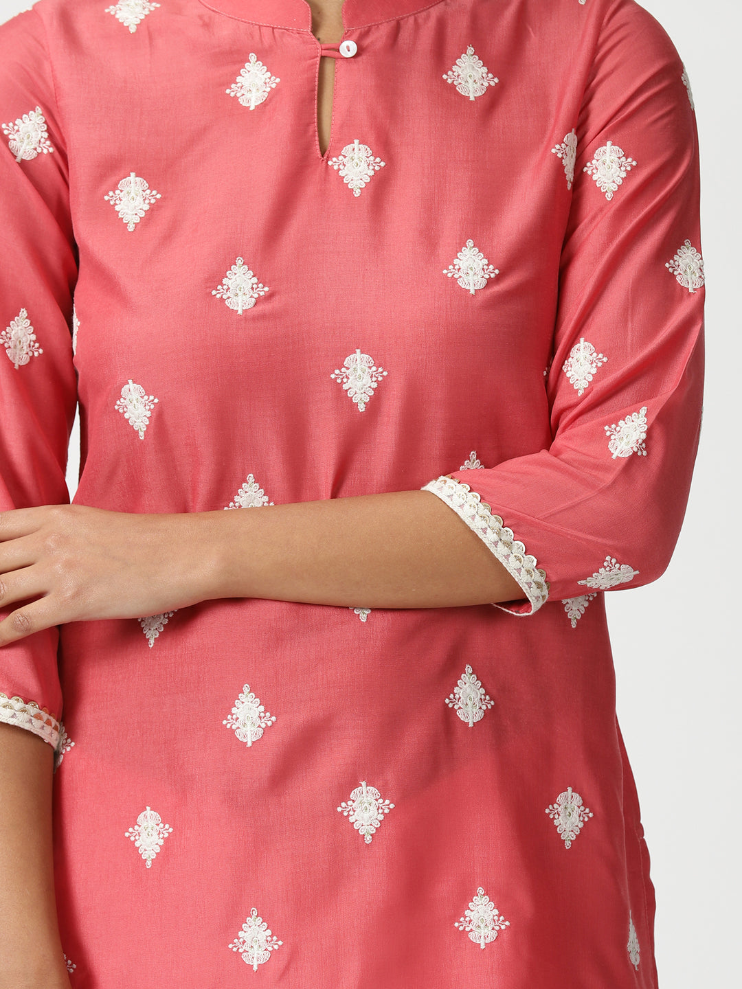 Rose Pink Ethnic Motifs Embroidered Tunic