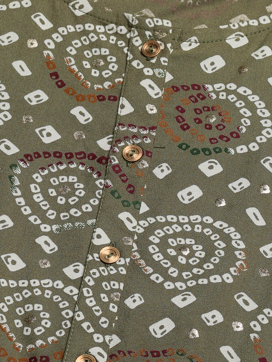 Green Rayon Bandhani Printed A-line Panelled Top