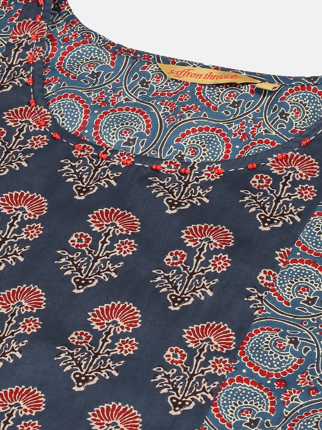 Navy Blue Ethnic Motifs Printed Panelled Midi Dress