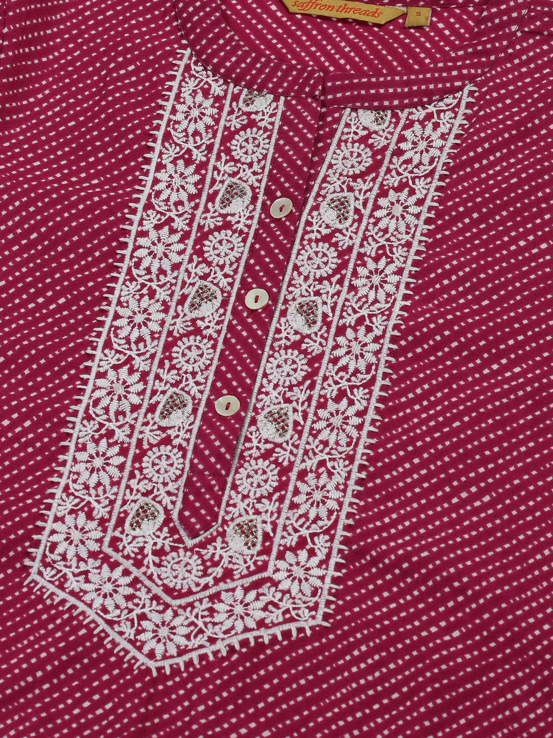 Wine Leheriya Print Tunic with Lucknowi Chikankari Embroidery
