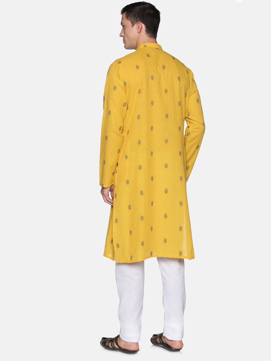 Yellow woven design kurta with both side pockets