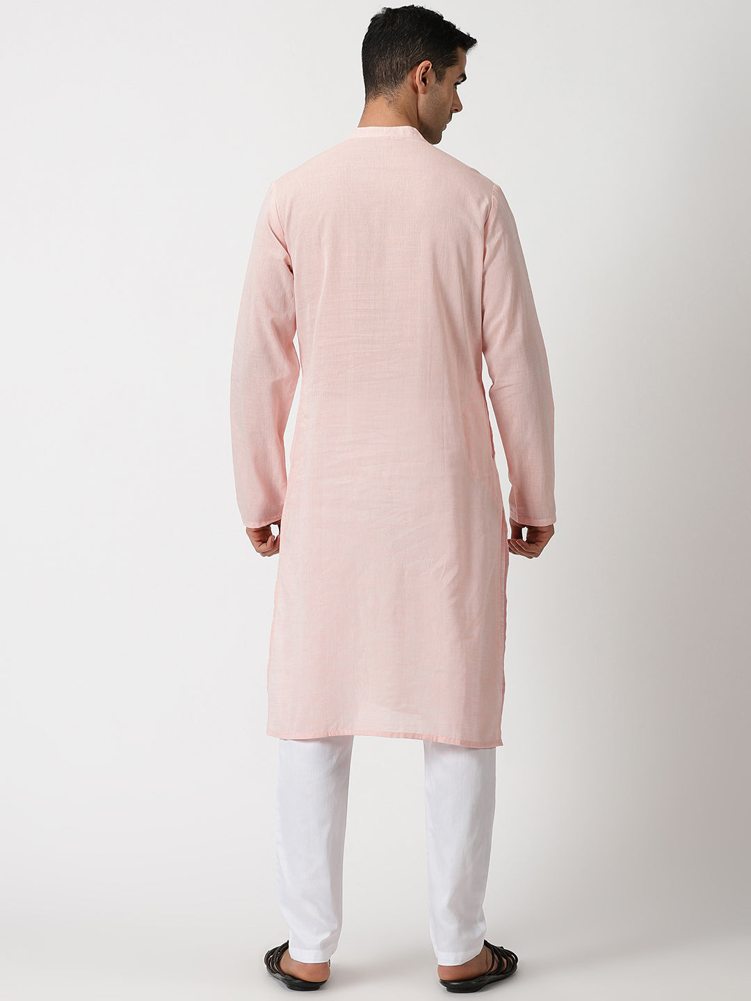 Pink Cotton Kurta with Embroidery around the Placket