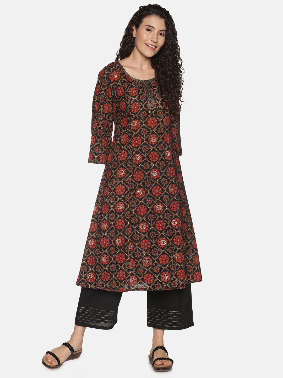 Black Cotton Wide Leg Palazzos with Pintuck On Hem