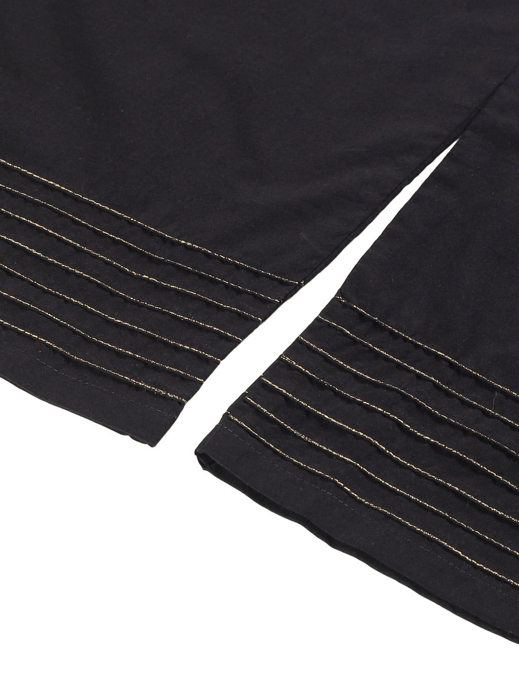 Black Cotton Wide Leg Palazzos with Pintuck On Hem