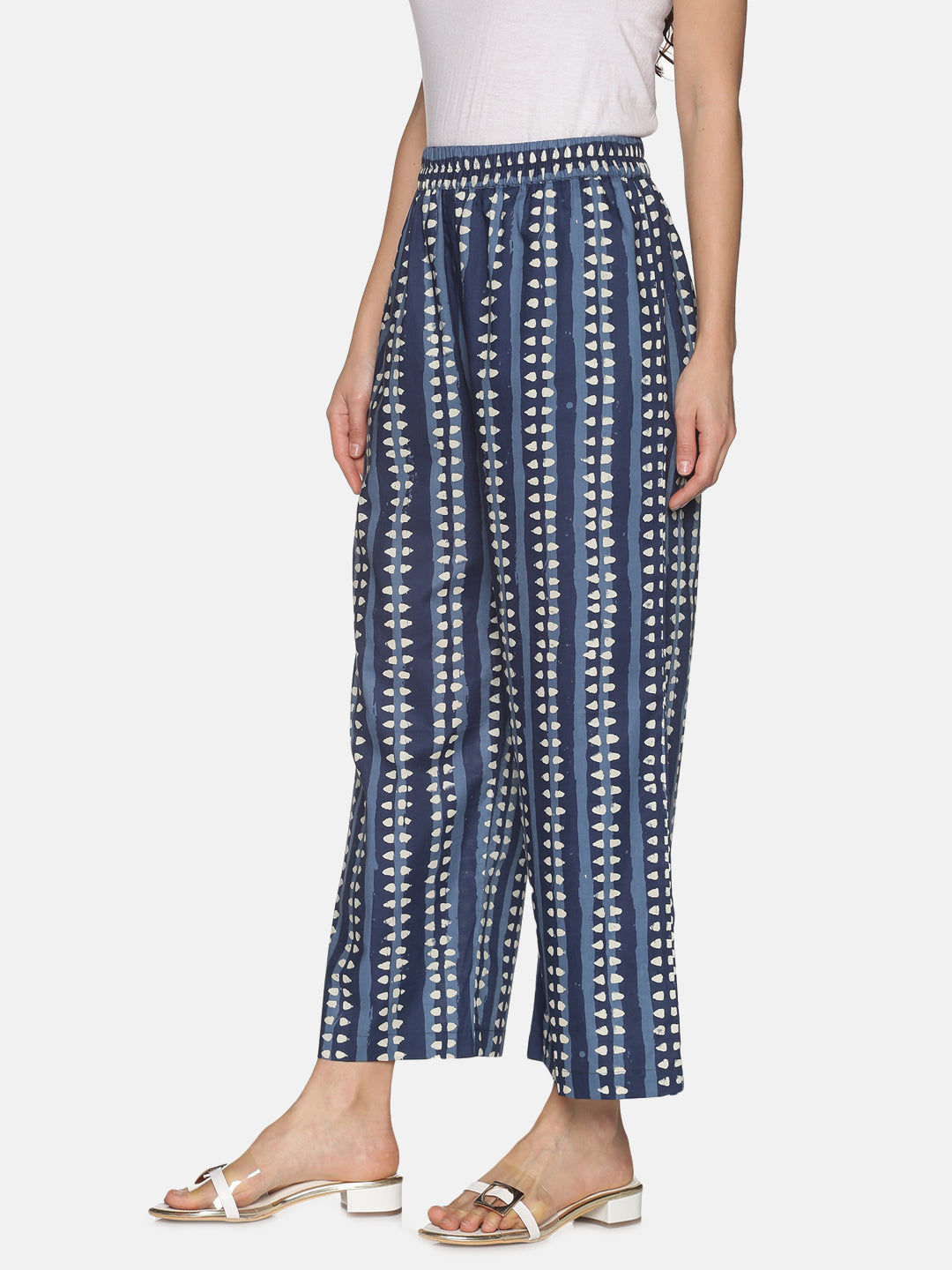 Blue Dhabu Printed Wide Leg Palazzo