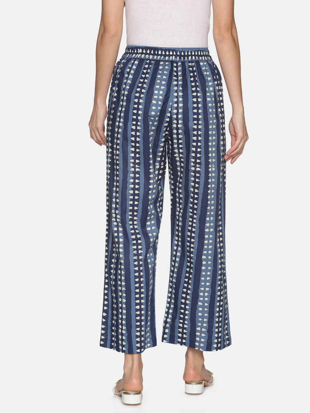 Blue Dhabu Printed Wide Leg Palazzo