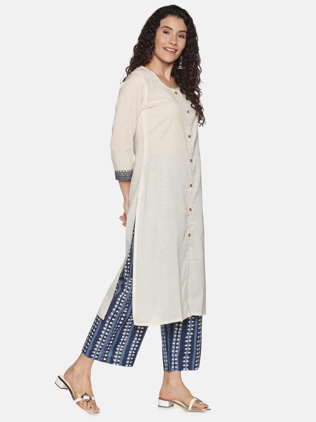 Blue Dhabu Printed Wide Leg Palazzo