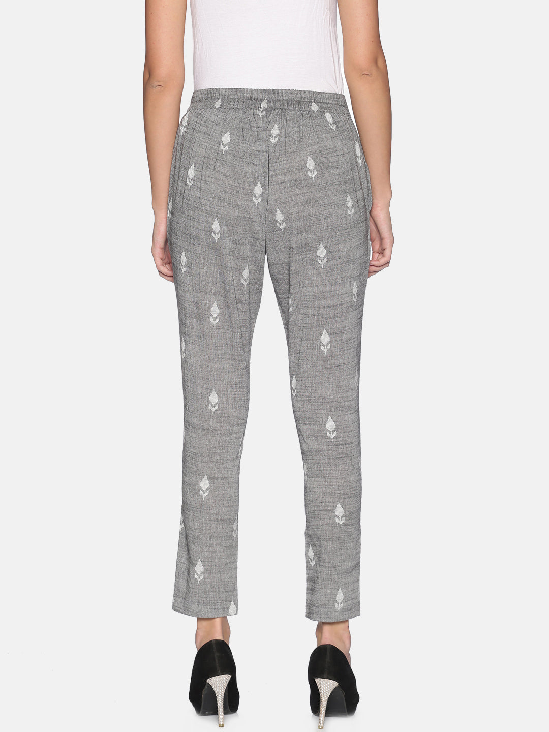 Grey Cotton Woven Design Pant