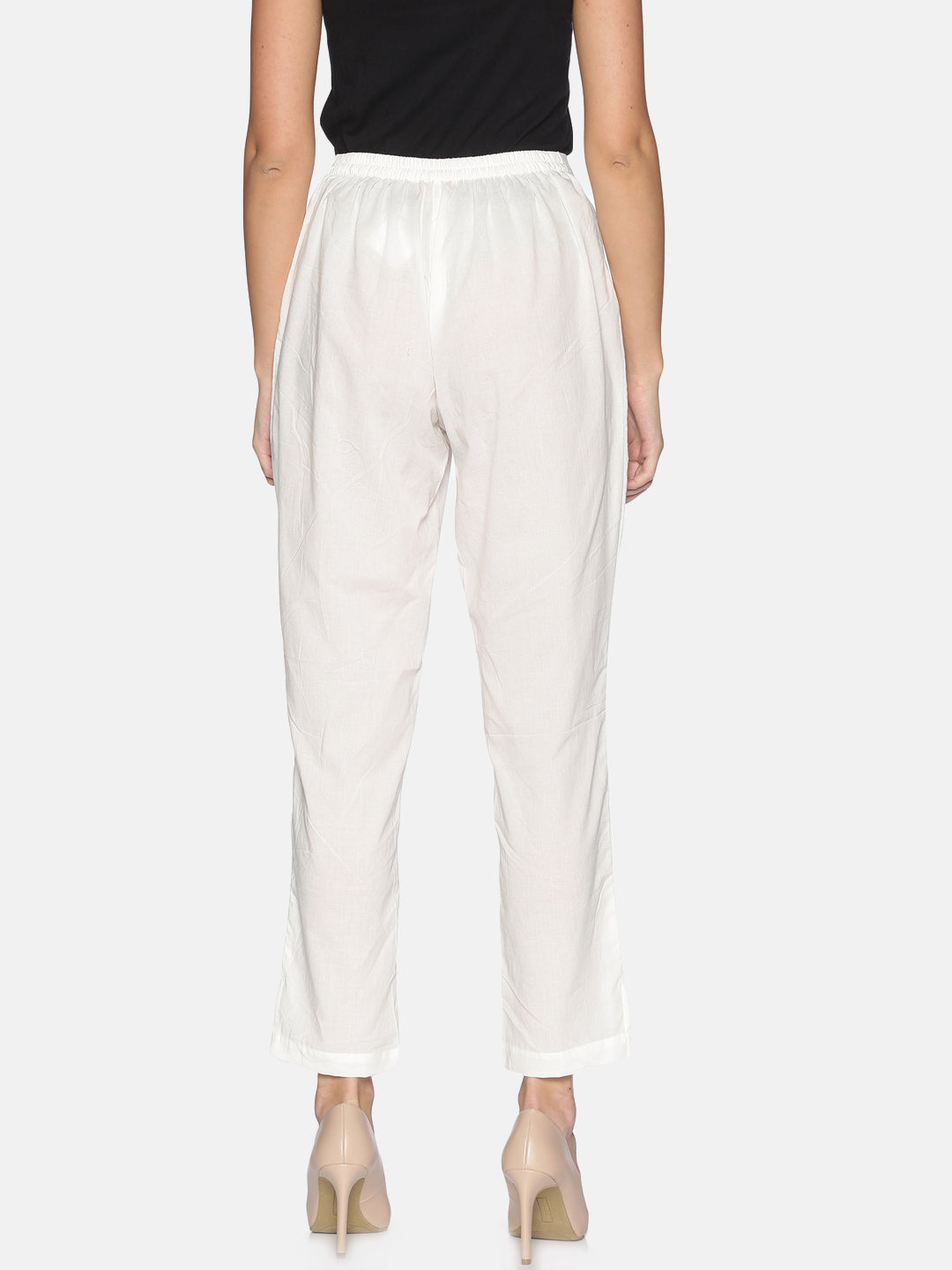 White Cotton Pant With Side Slit On Hem