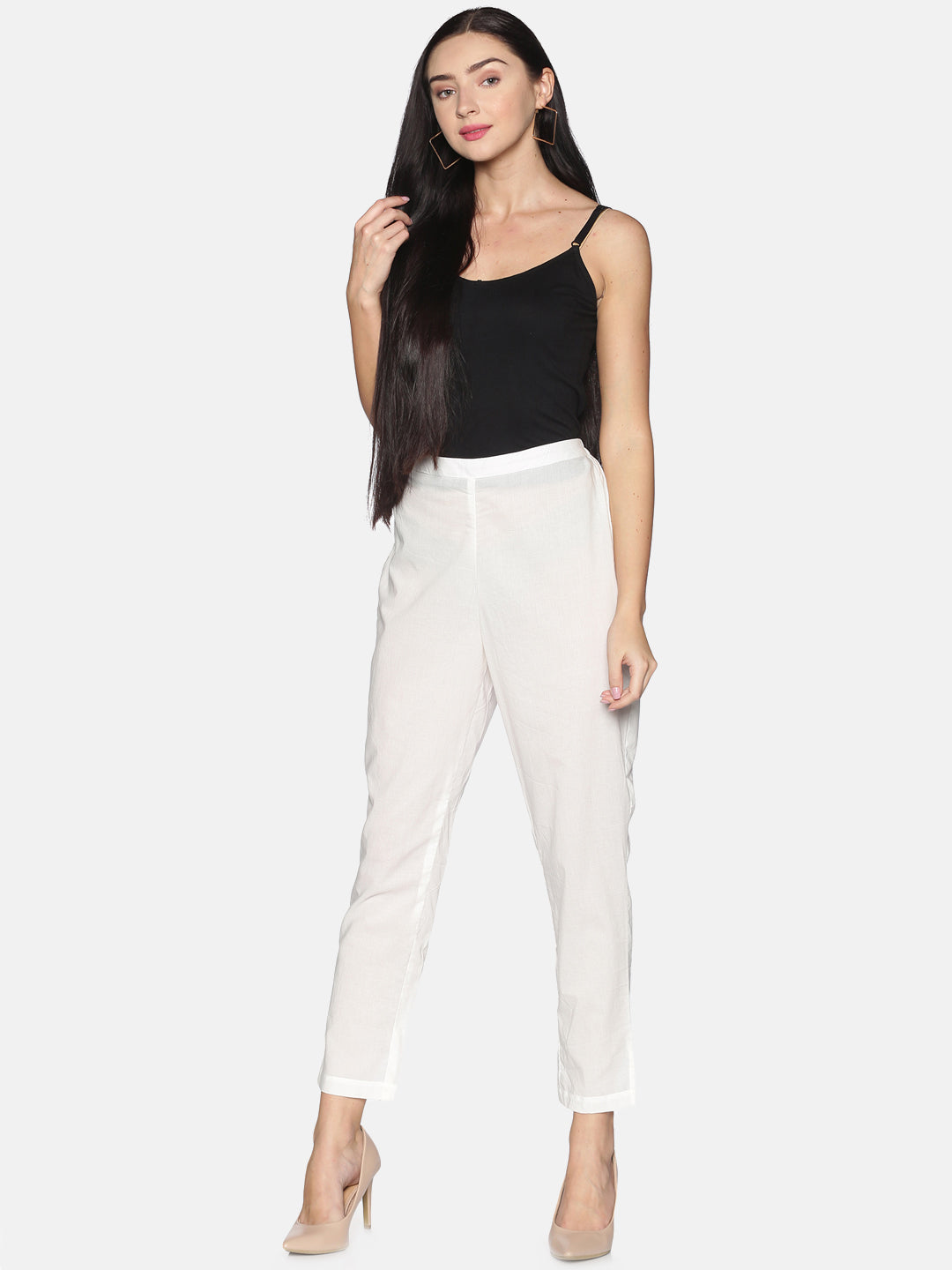 White Cotton Pant With Side Slit On Hem