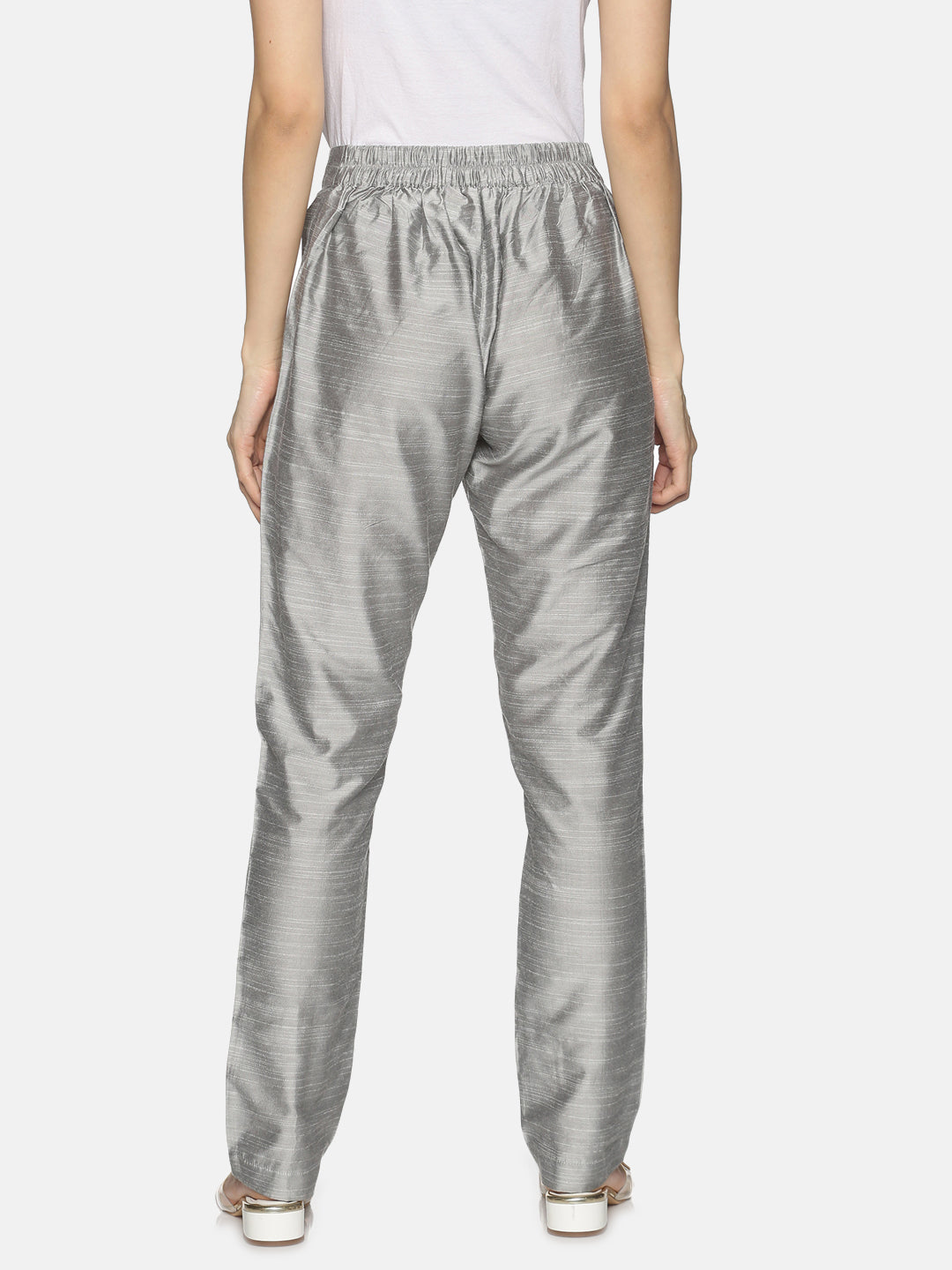 Silver Slub Regular Fit Solid Trouser With Side Pocket