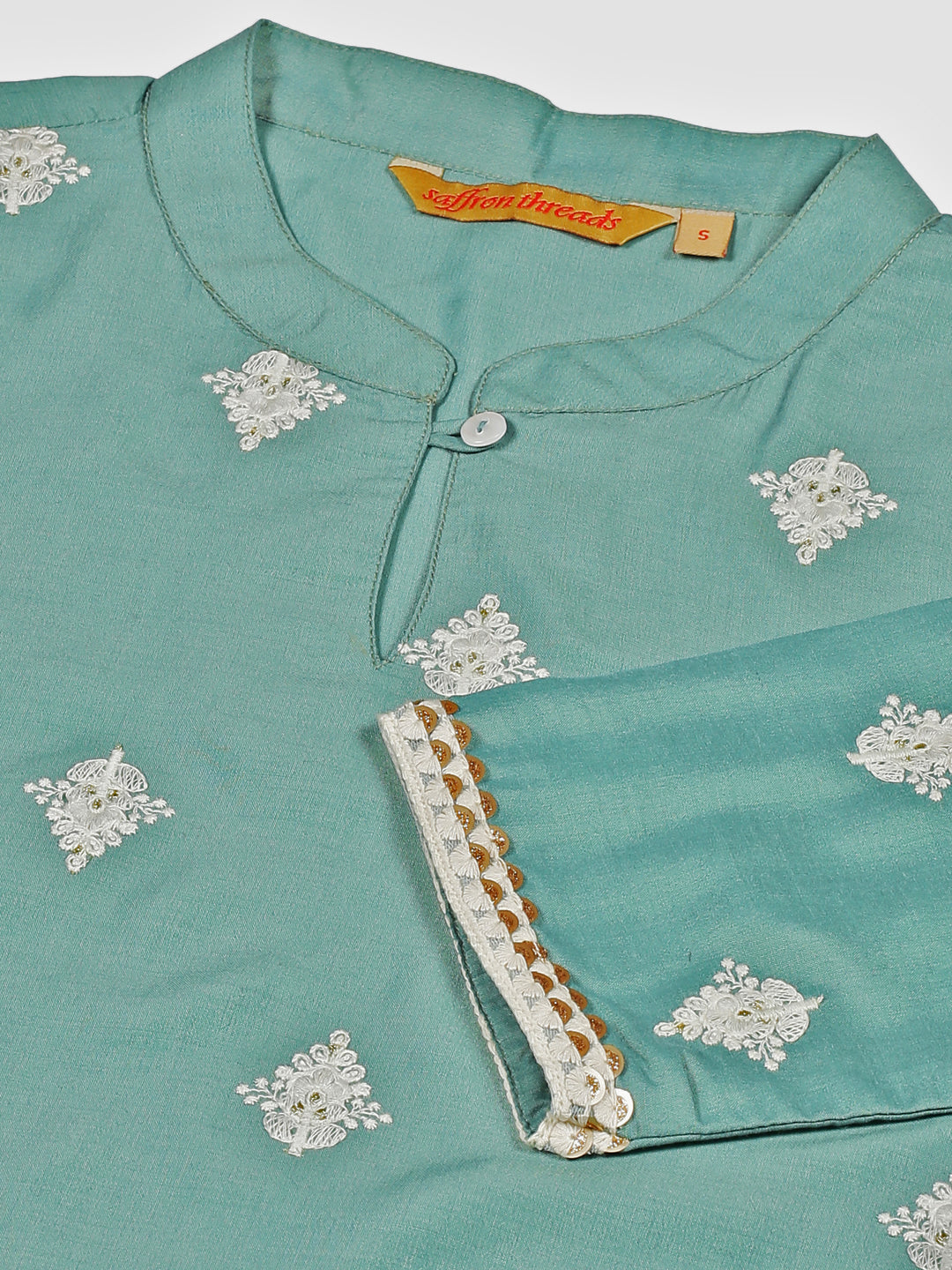 Sea Green Ethnic Motifs Embroidered Tunic